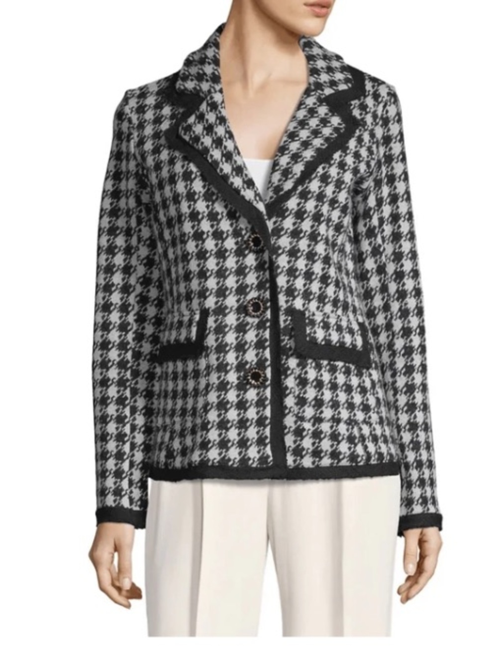 🖤 NWT Karl Lagerfeld Paris Black & Light Tealish Blue Houndstooth Sweater Jacket